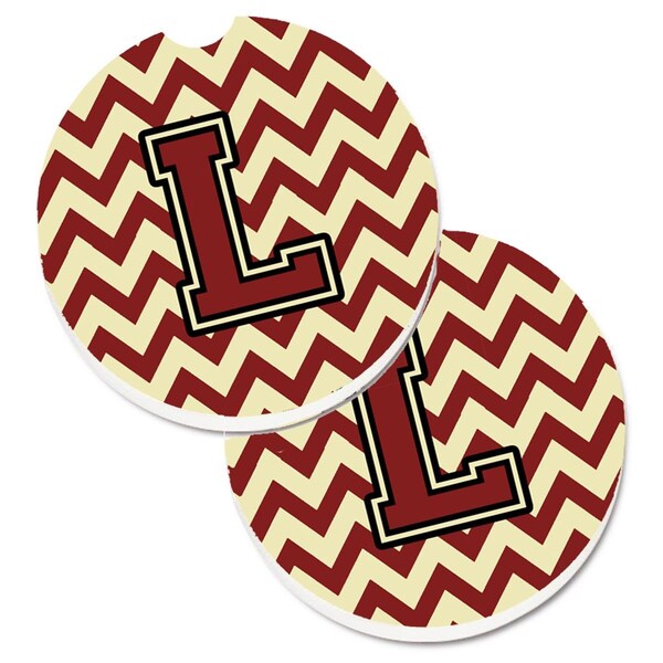 Carolines Treasures Letter L Chevron Maroon and Gold Set of 2 Cup Holder Car Coaster CJ1061-LCARC - main